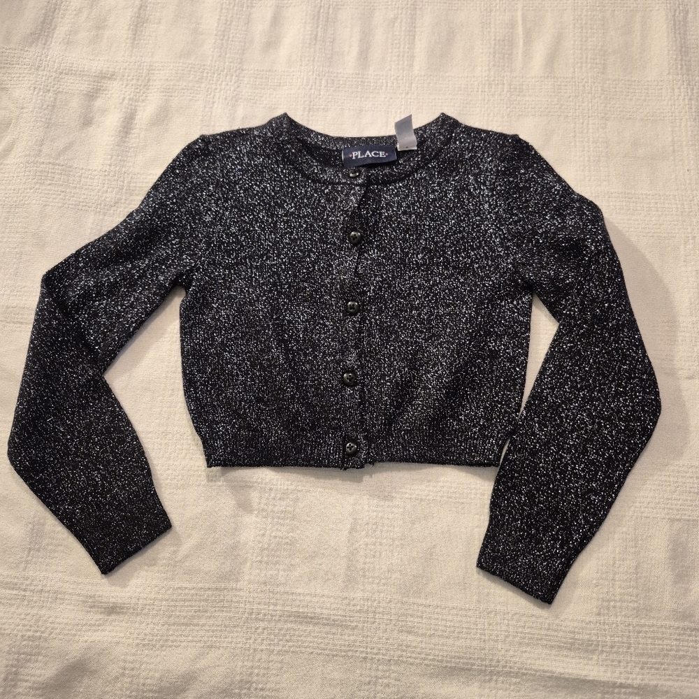 Children's Place girls size 4 black with silver filament cardigan EUC